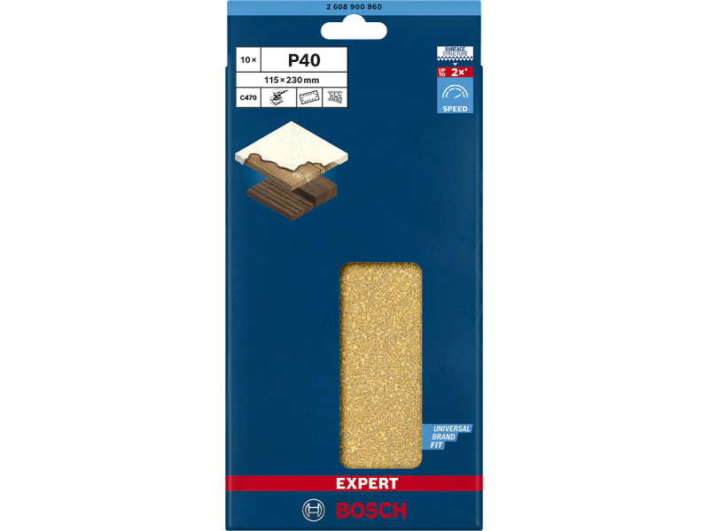 EXPERT C470 brusni papir s 14 luknjami za ekscentrične brusilnike, Dimenzije: 115x230mm, Zrnatost: 40, 2608900860